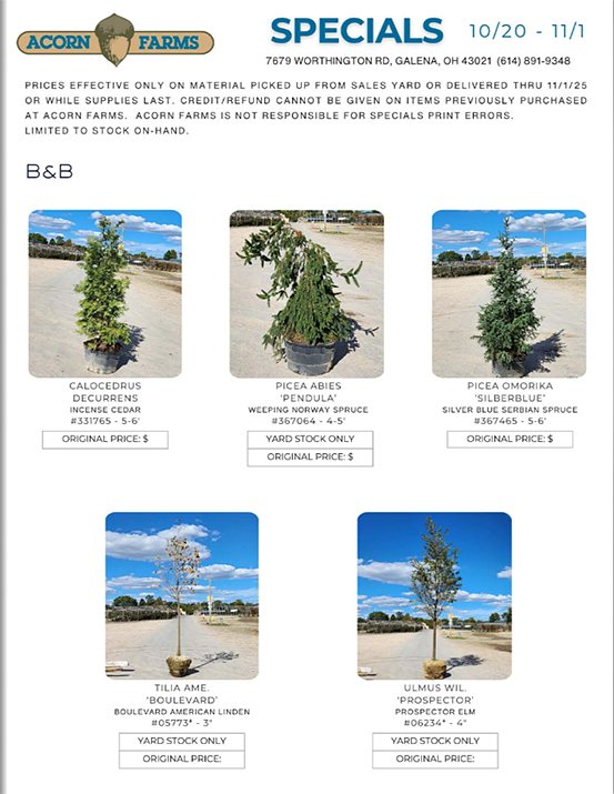 Acorn Farms Specials