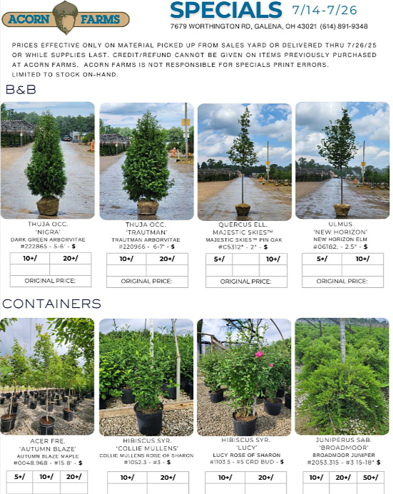 Acorn Farms Specials