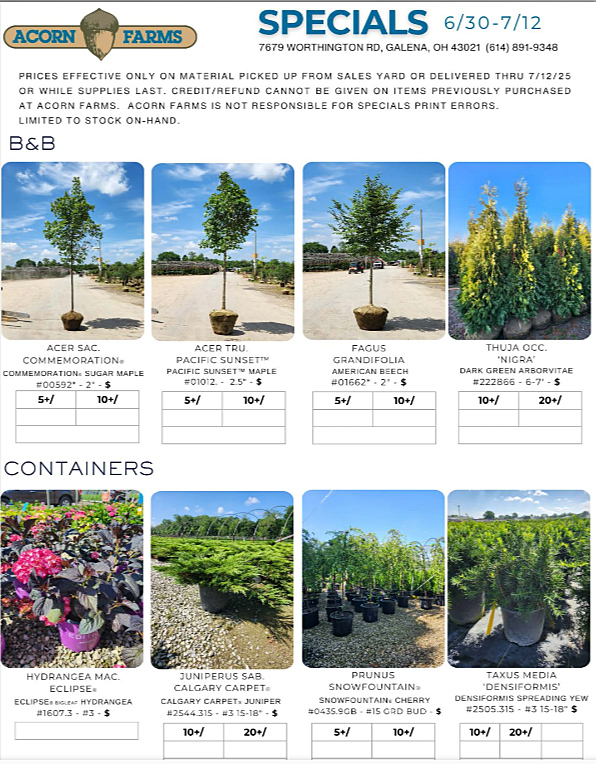 Acorn Farms Specials