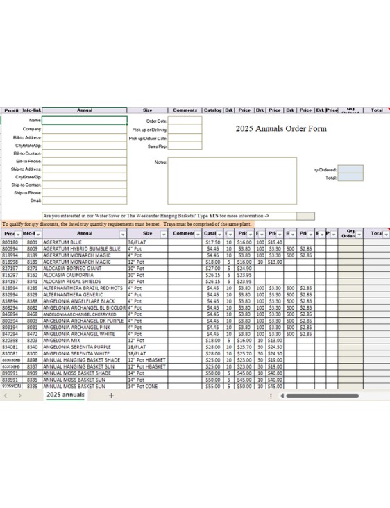 Annuals Order Form
